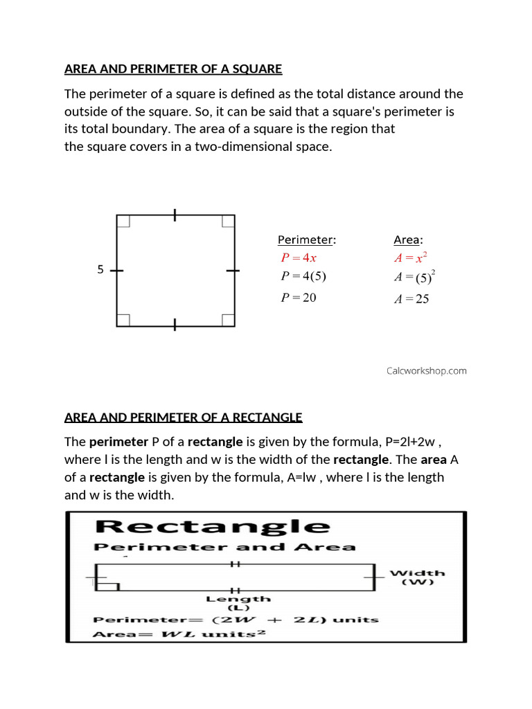 Area and Perimeter Formulas Explained | PDF