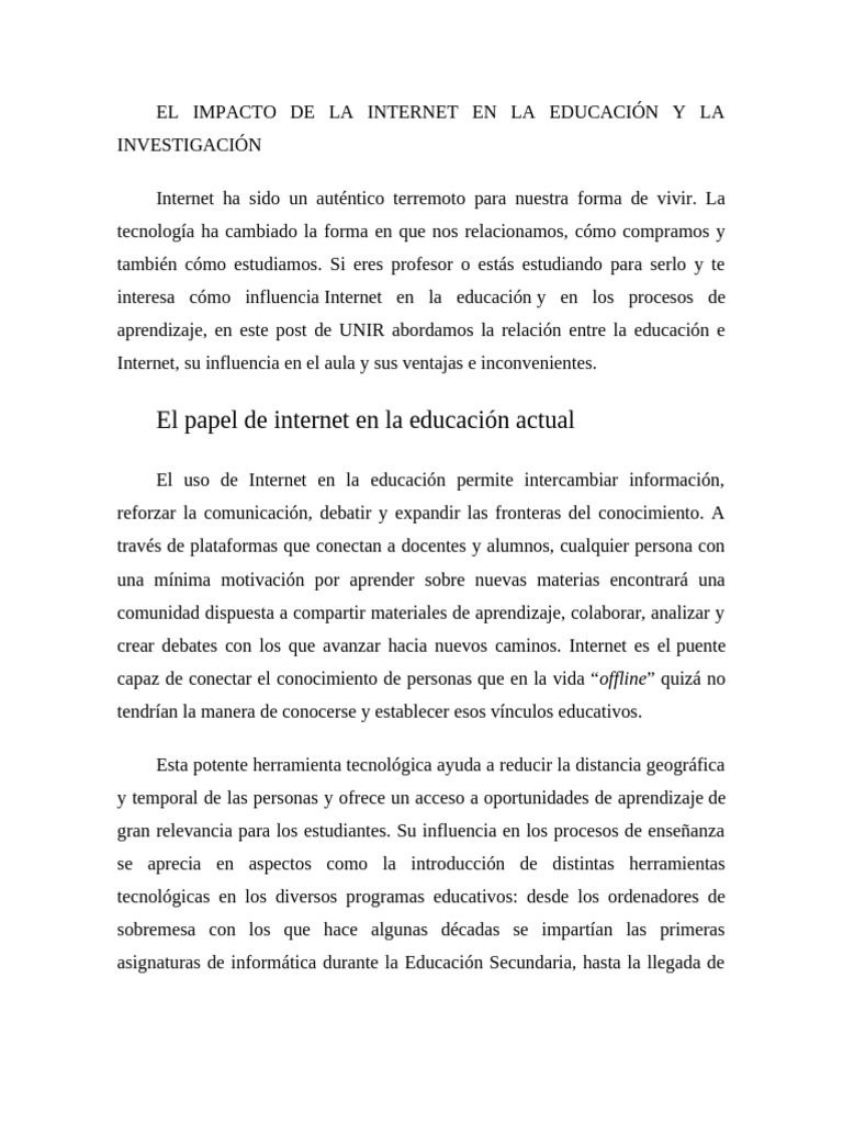 Internet y su impacto en la educación | PDF | Enseñando | Internet