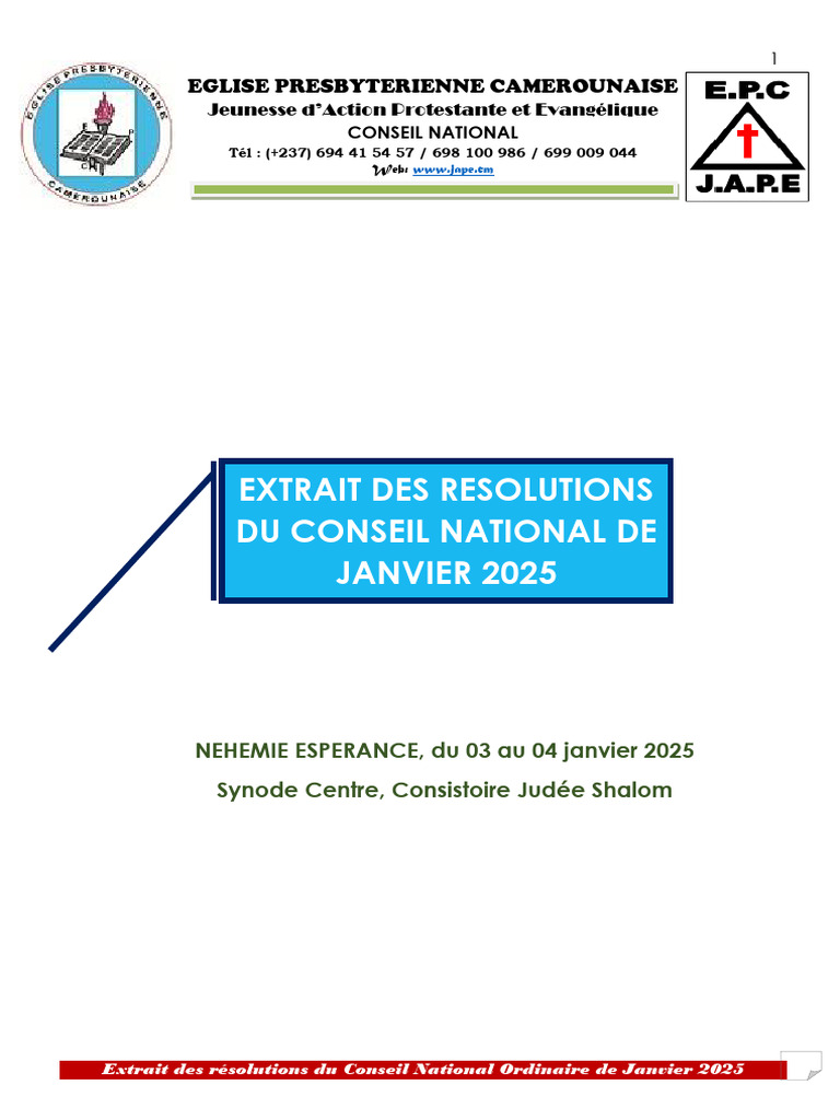 Résolutions du Conseil National JAPE 2025 | PDF