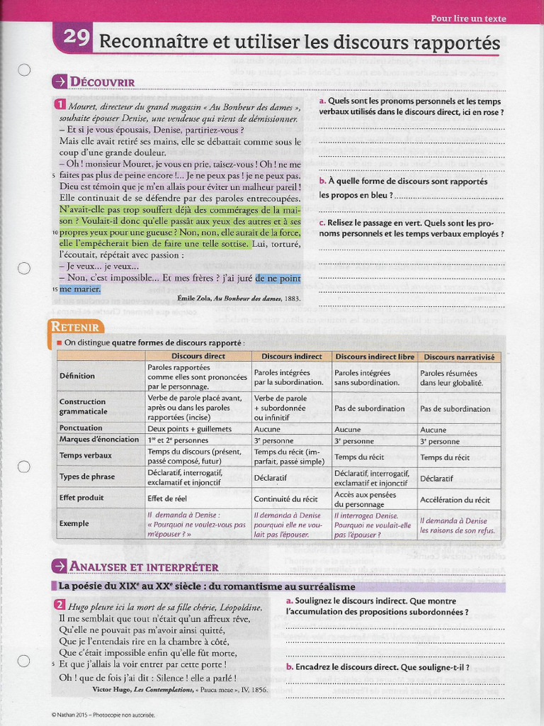 Discours Rapportés Cahier | PDF