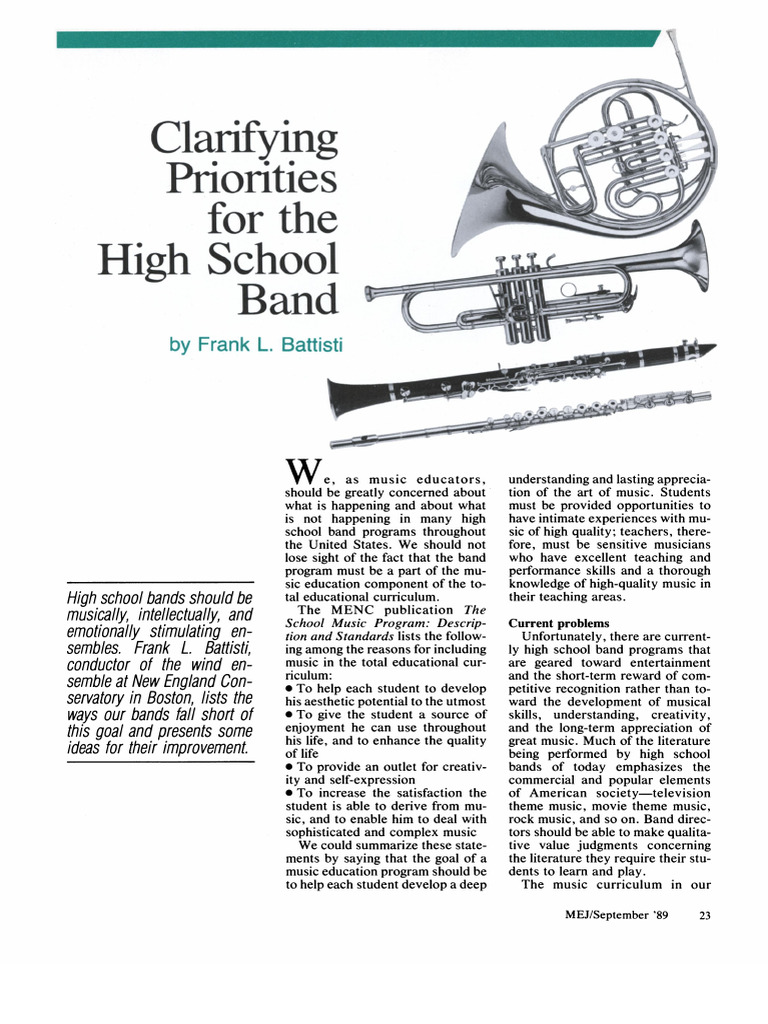 High School Band Program Priorities | PDF | Performing Arts | Entertainment