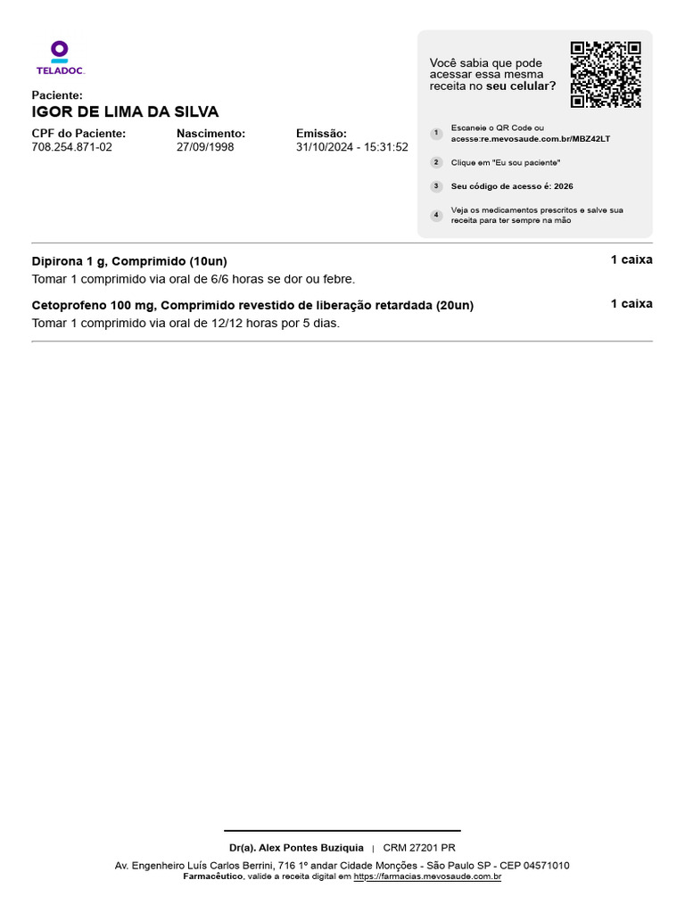 Receita Médica de Dipirona e Cetoprofeno | PDF