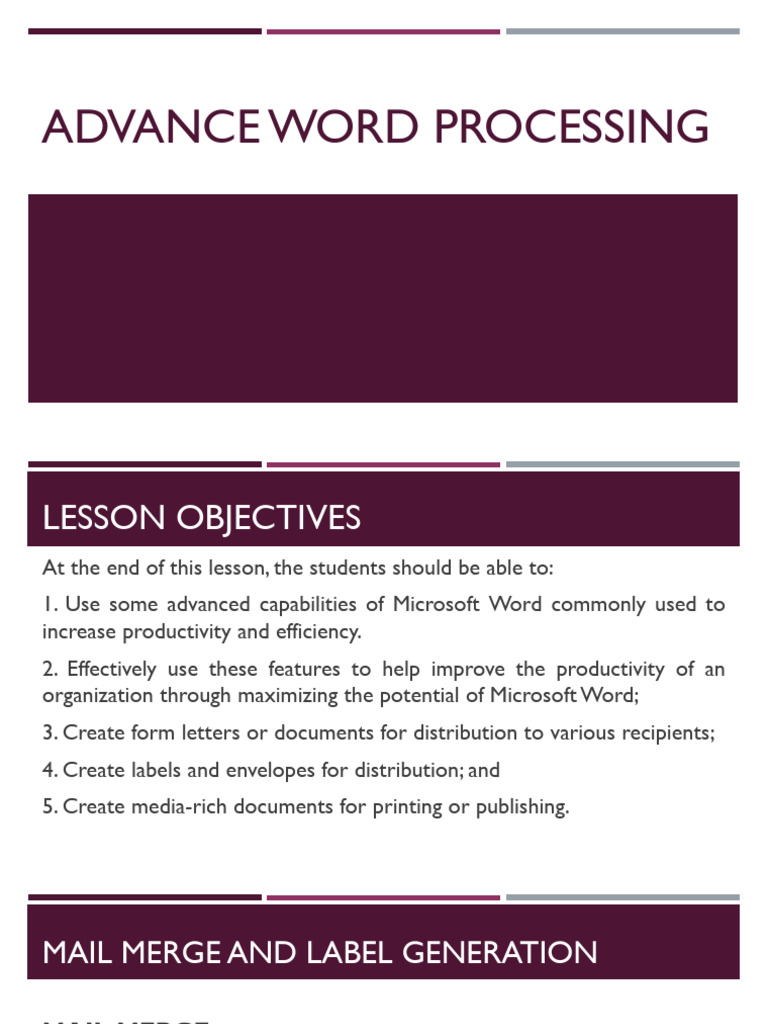 Lesson3-ADVANCE-WORD-PROCESSING | PDF | Computing | Computer Graphics