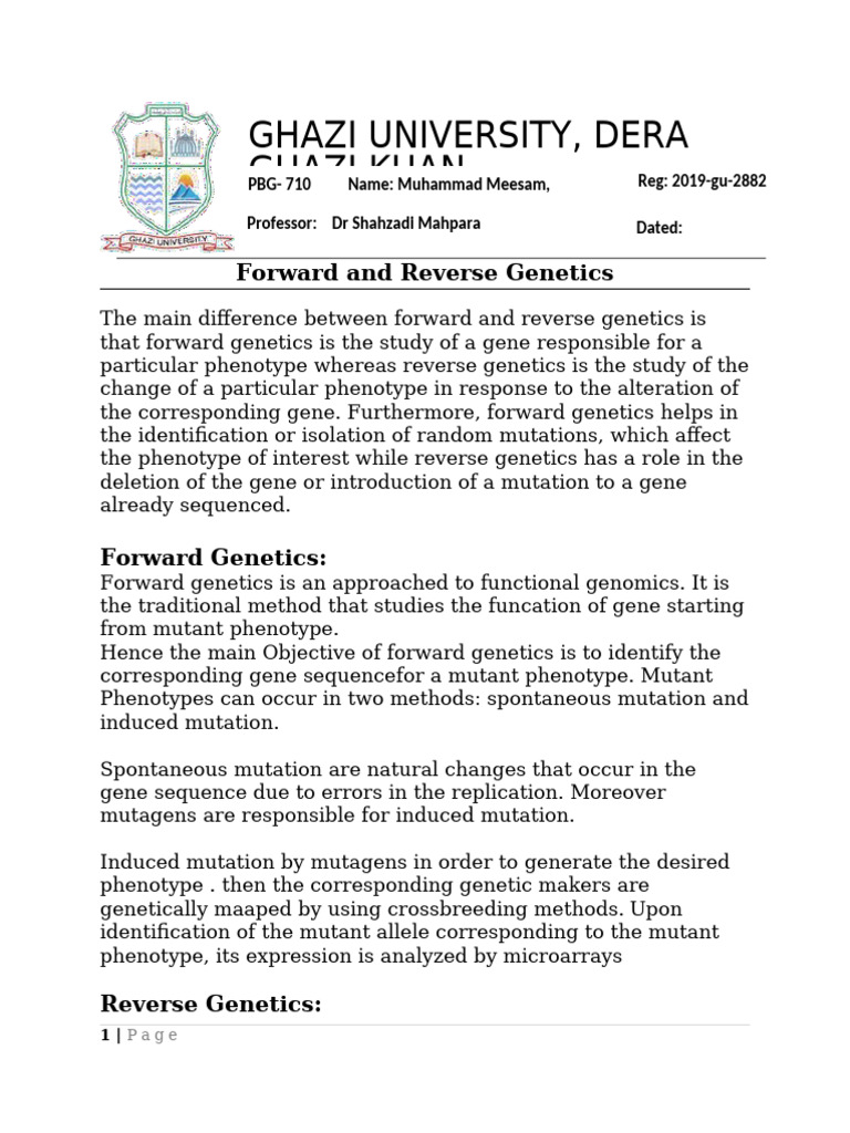 Forward vs Reverse Genetics Explained | PDF | Gene | Mutation