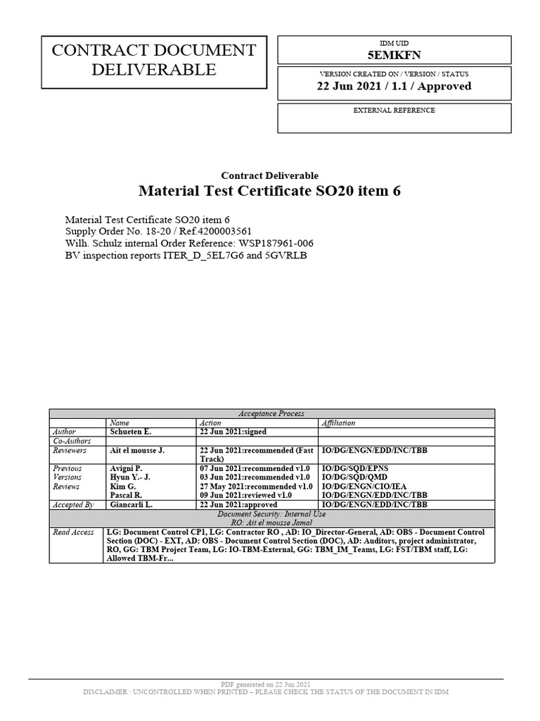 Material Test Certificate SO20 | PDF