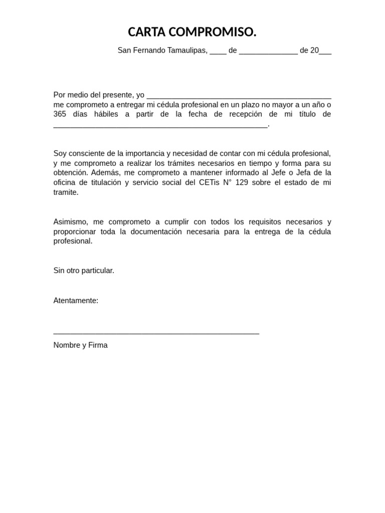 Compromiso de Entrega de Cédula Profesional | PDF