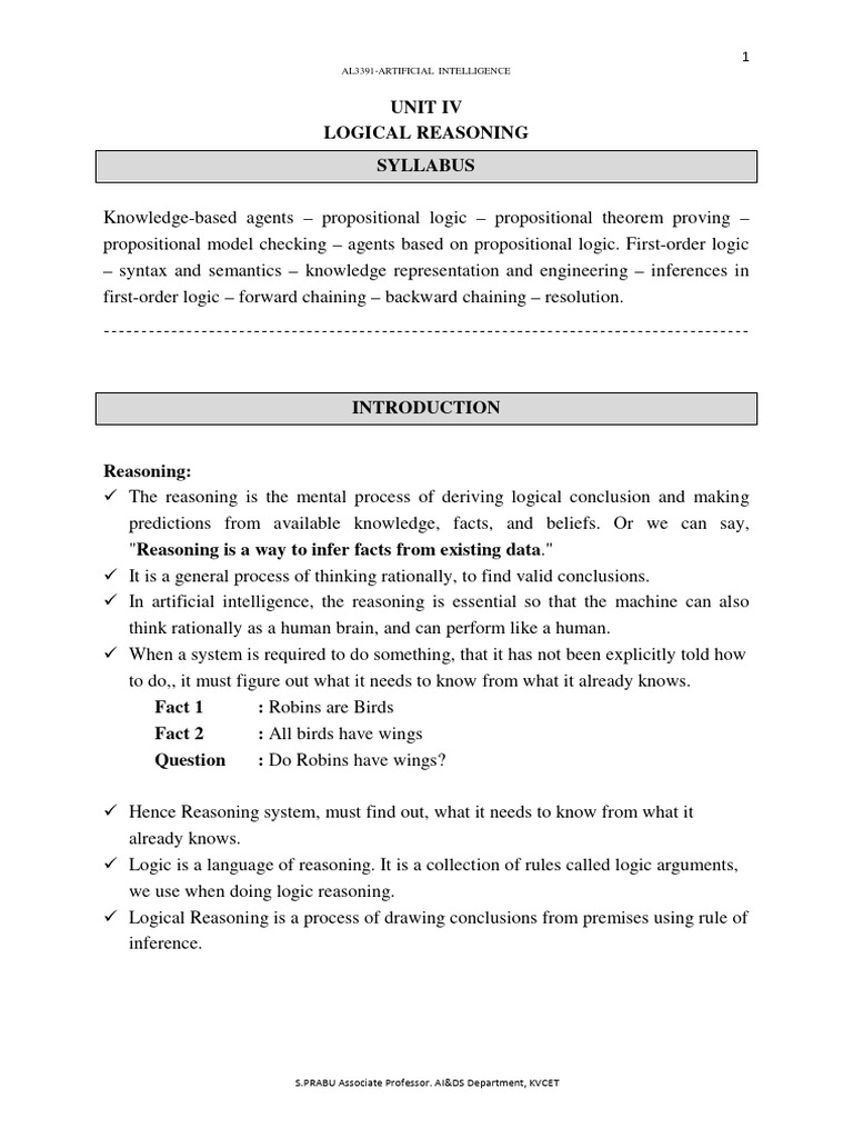 Ai unit 4 pdf logic first order logic