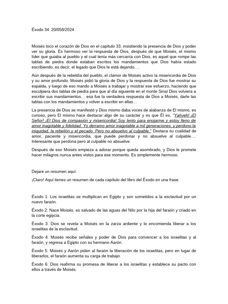 Exodo 34 y Resumen de Exodo en Frases | PDF | Libro del éxodo | Tabernáculo