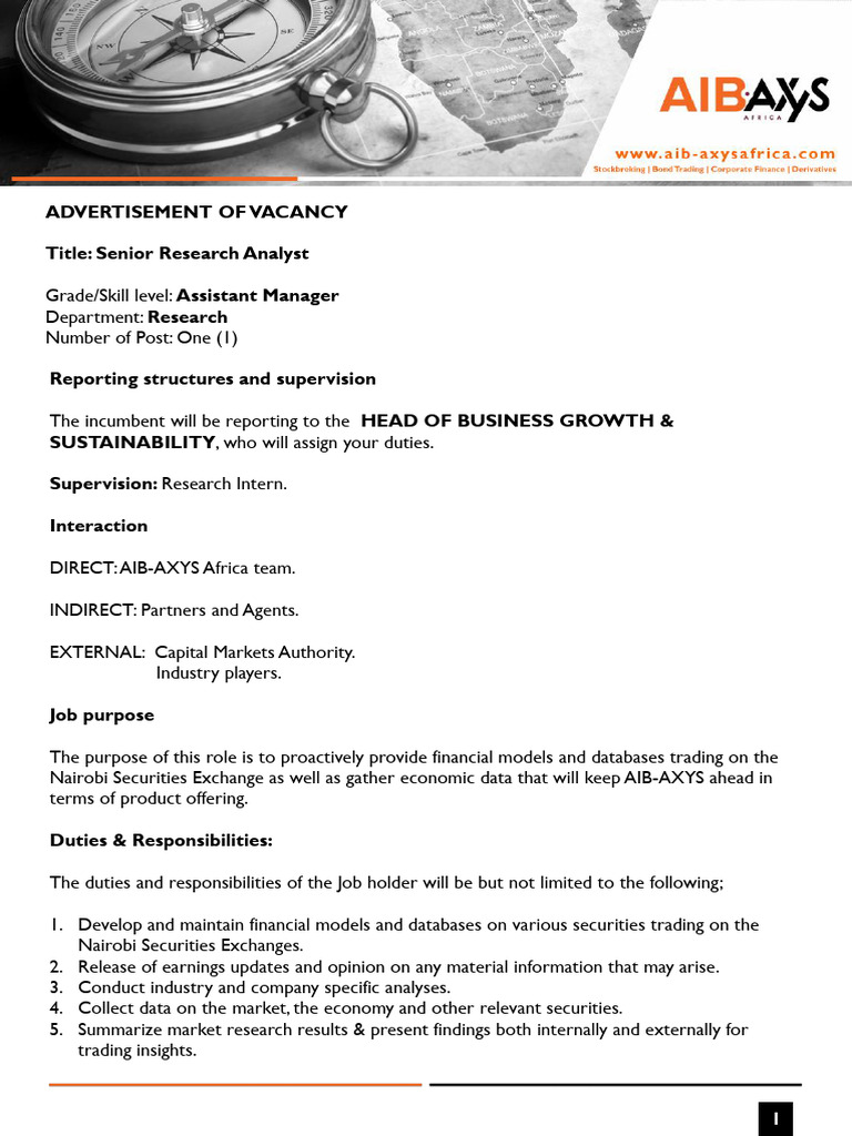 Senior Research Analyst Vacancy at AIB-AXYS | PDF | Market (Economics ...
