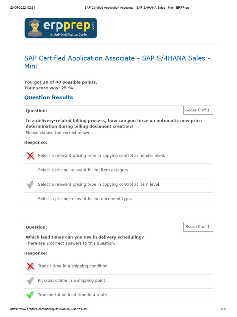 SAP S/4HANA Sales Certification Quiz | PDF | Invoice | Pricing