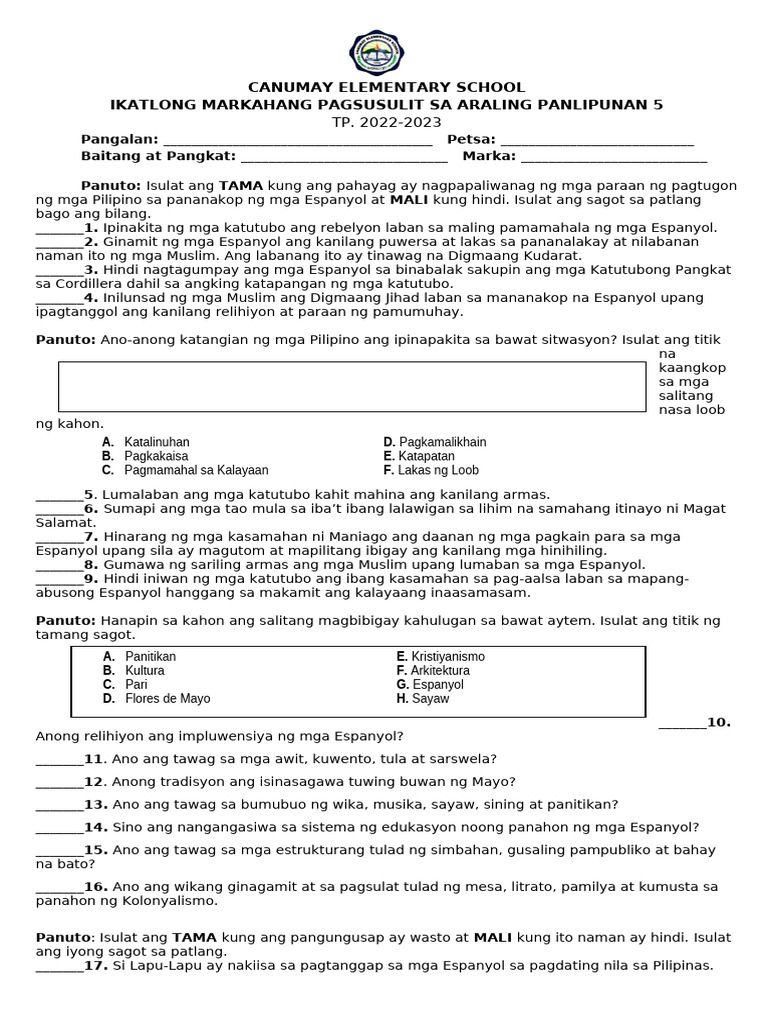 AP 5 3rd Quarterly Exam | PDF