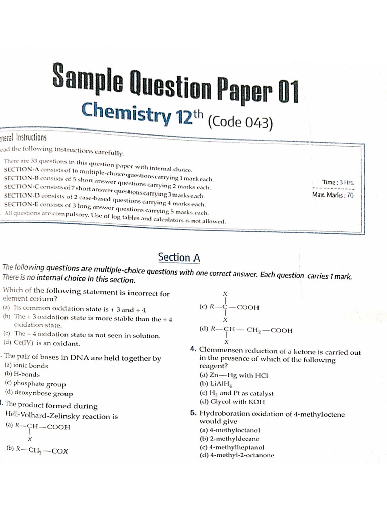 Sample Paper Chemistry | PDF