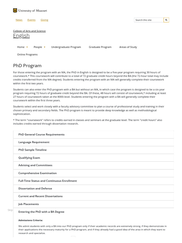 University of Missouri - PHD Program - English | PDF | Doctor Of ...
