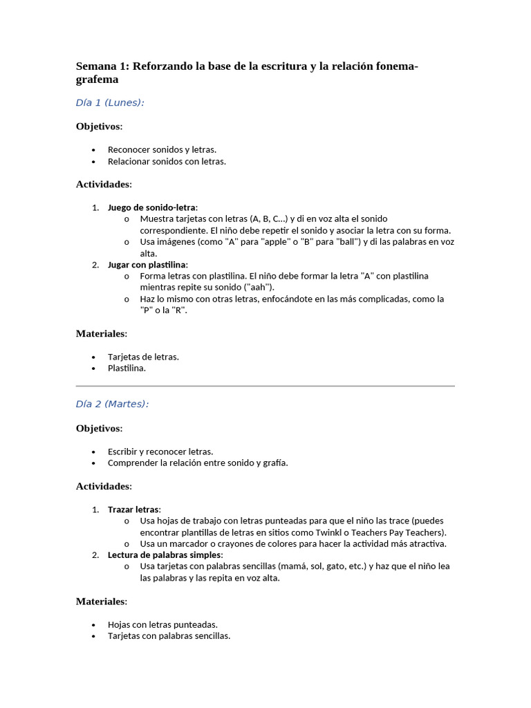 Actividades Educativas Semanales para Niños | PDF | Puntuación | Coma