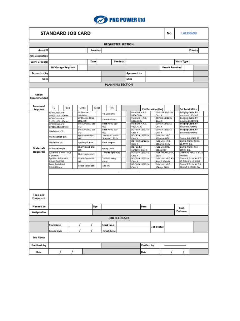 Job Card for Electrical Maintenance Tasks | PDF | Electric Power ...