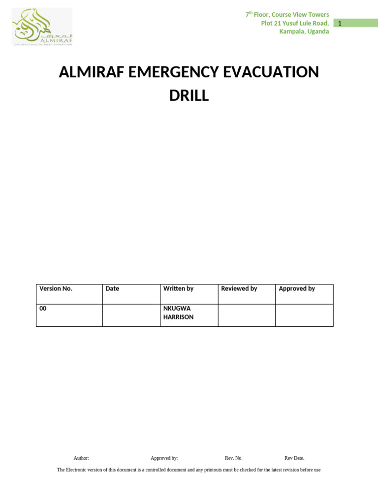 Almiraf Emergency Evacuation Drill Plan | PDF | Emergency | First Aid
