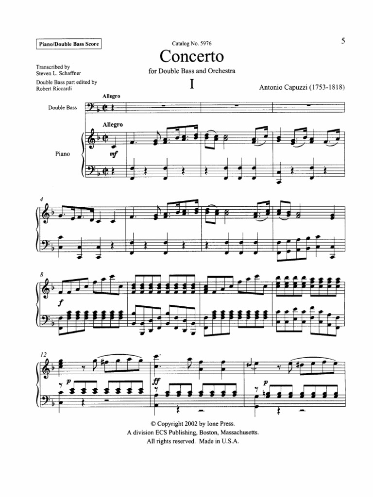 Antonio Capuzzi Concerto for Double Bass and Orchestra, Piano