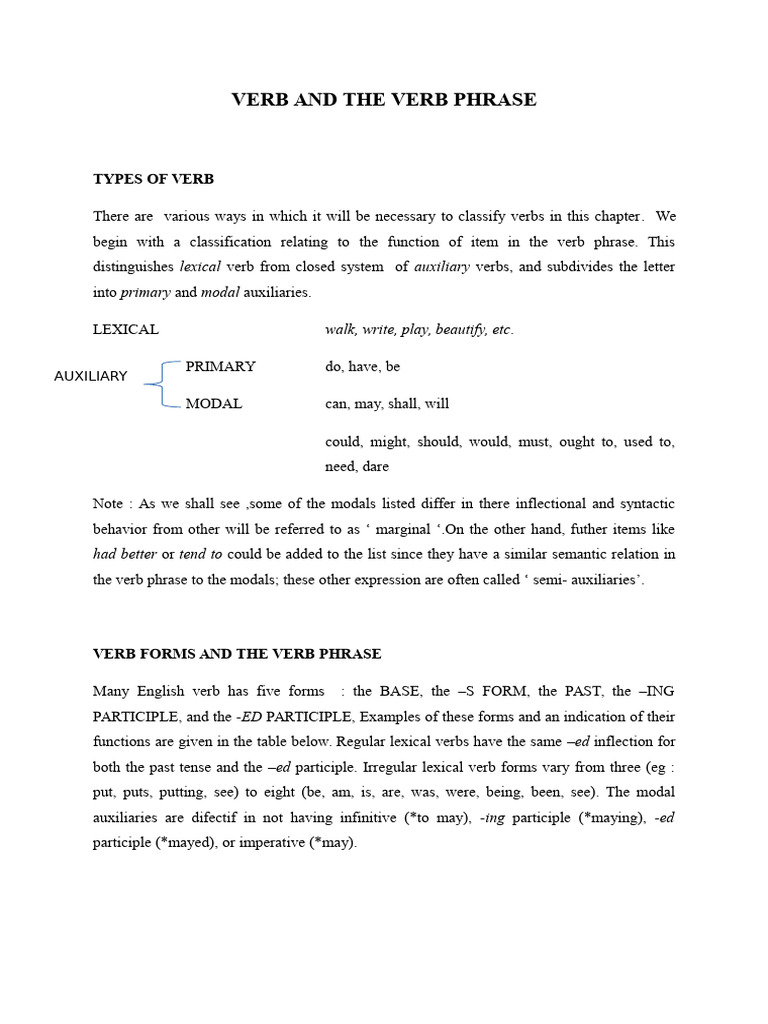 Types and Forms of English Verbs | PDF | Verb | Grammar