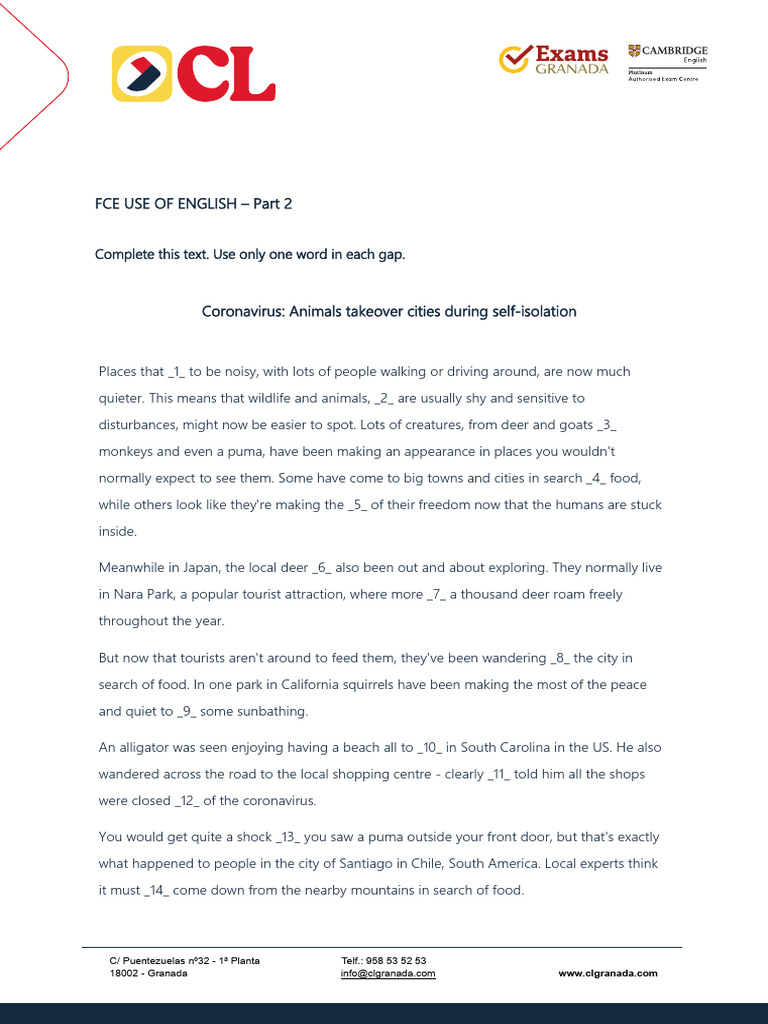 B2 First Reading Uoe Part 2 Animals Pdf