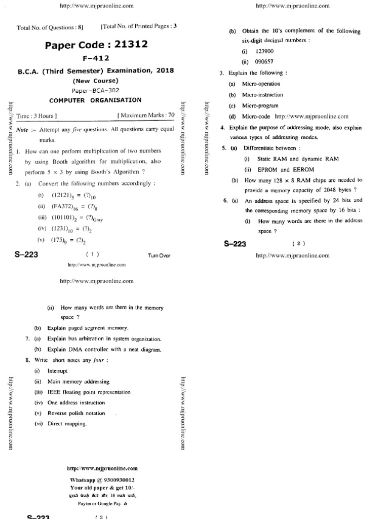 Bca 3 Sem Computer Organisation 21312 2018 | PDF