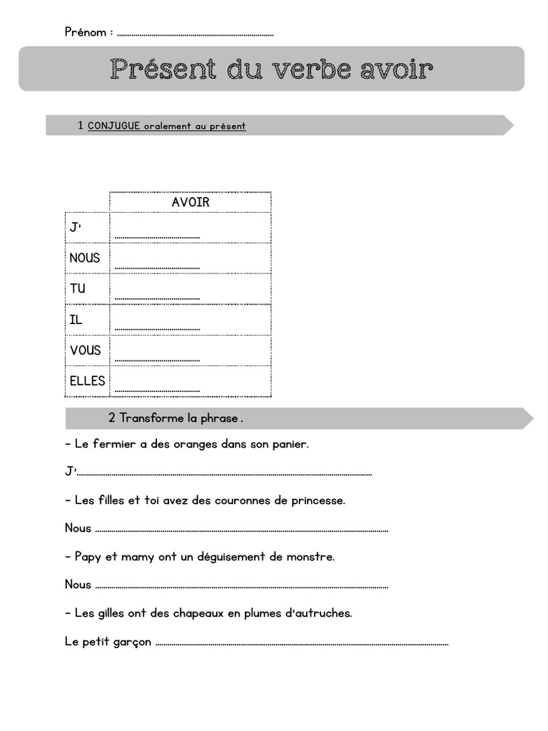 Exercices sur le verbe avoir au présent | PDF