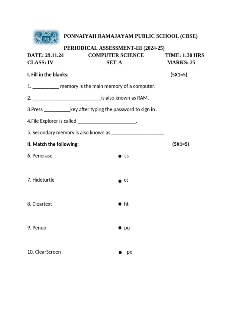 Class 4 Pa 3 Nov Set A Cs | PDF