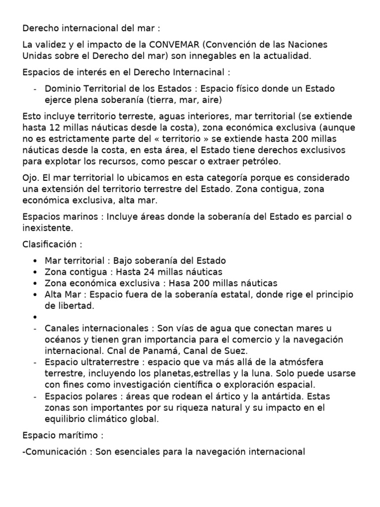Derecho Internacional del Mar y CONVEMAR | PDF | Zona económica ...