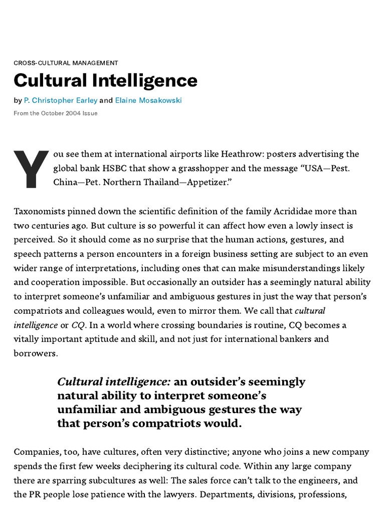 Cultural Intelligence | PDF | Performance Appraisal