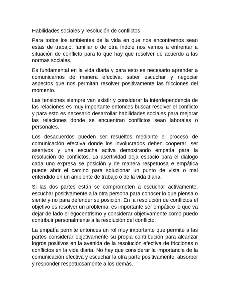 Habilidades Sociales en Conflictos Niños | PDF
