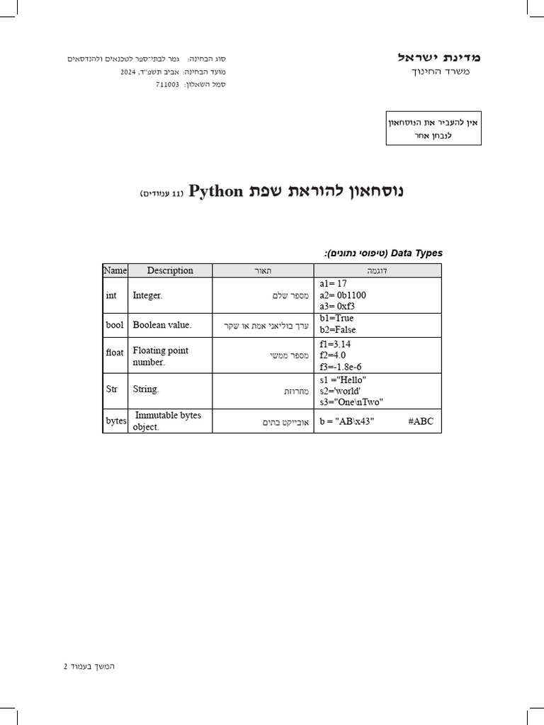 נוסחאון שפת פייתון | PDF