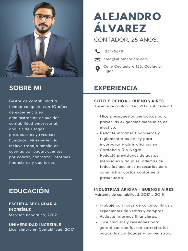 Curriculum Vitae CV Profesional Con Foto Azul y Blanco | PDF