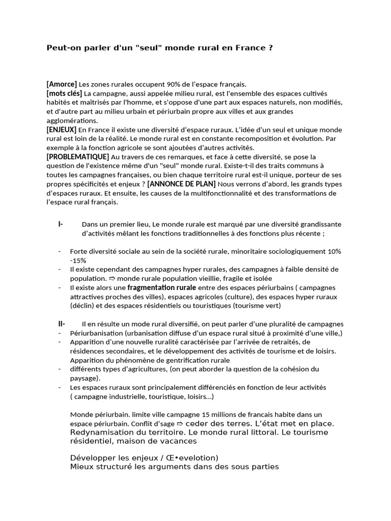 Diversité des Espaces Ruraux en France | PDF | Zone rurale | France