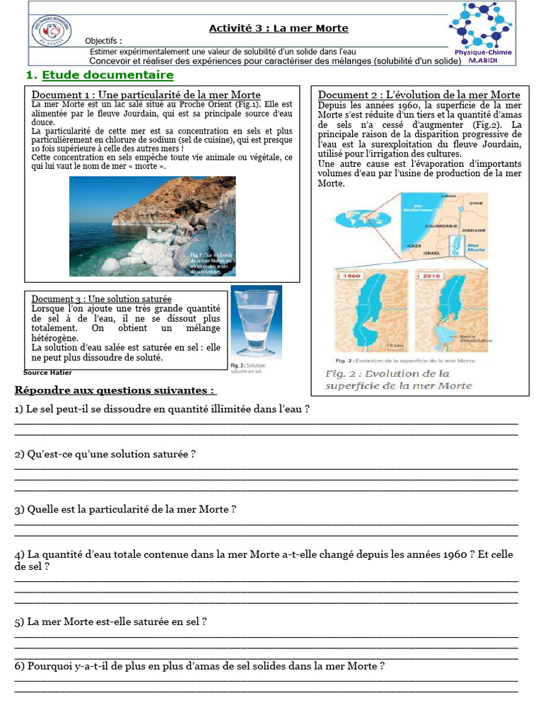 Concentration en sel de la mer Morte | PDF | Mer morte | Mer