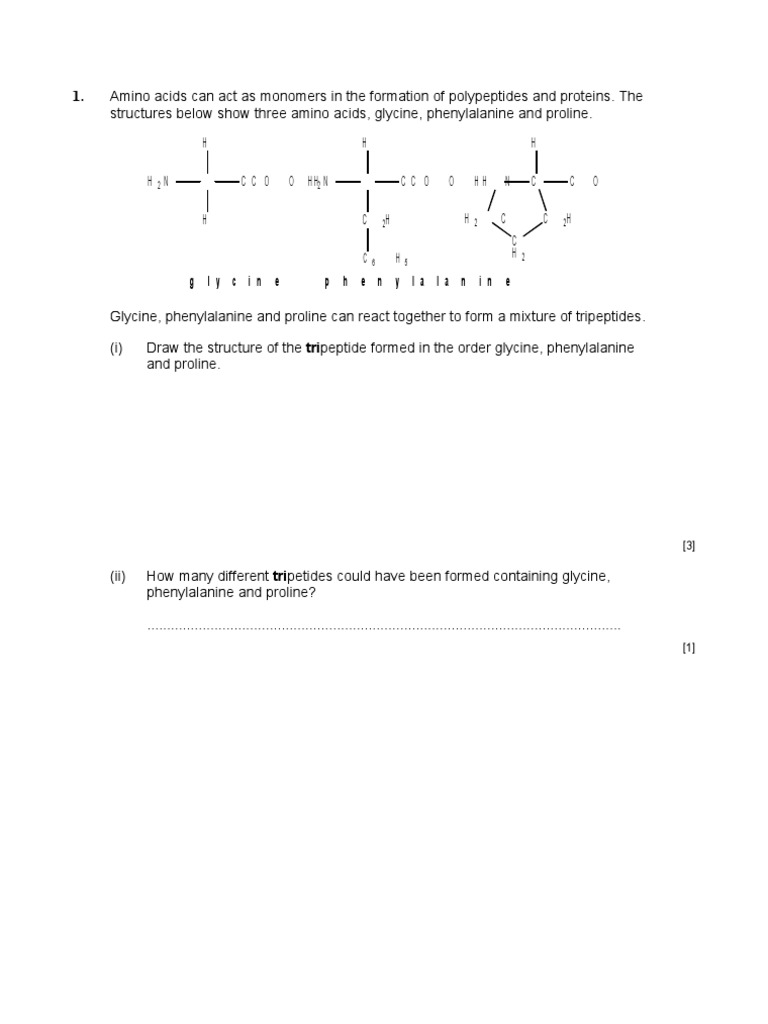 Amino Acids Questions PDF Isomer Leucine