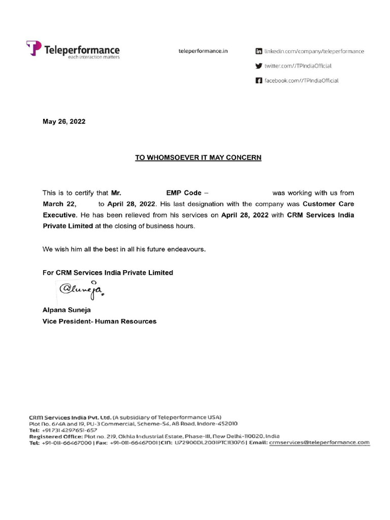 Exp Letter | PDF