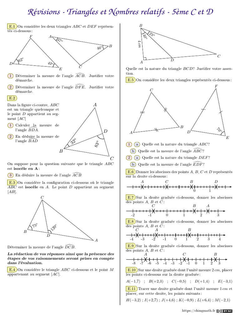 Révisions sur Triangles et Nombres Relatifs | PDF | Triangle | Géométrie