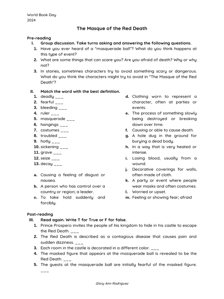 Study Guide: The Masque of the Red Death | PDF