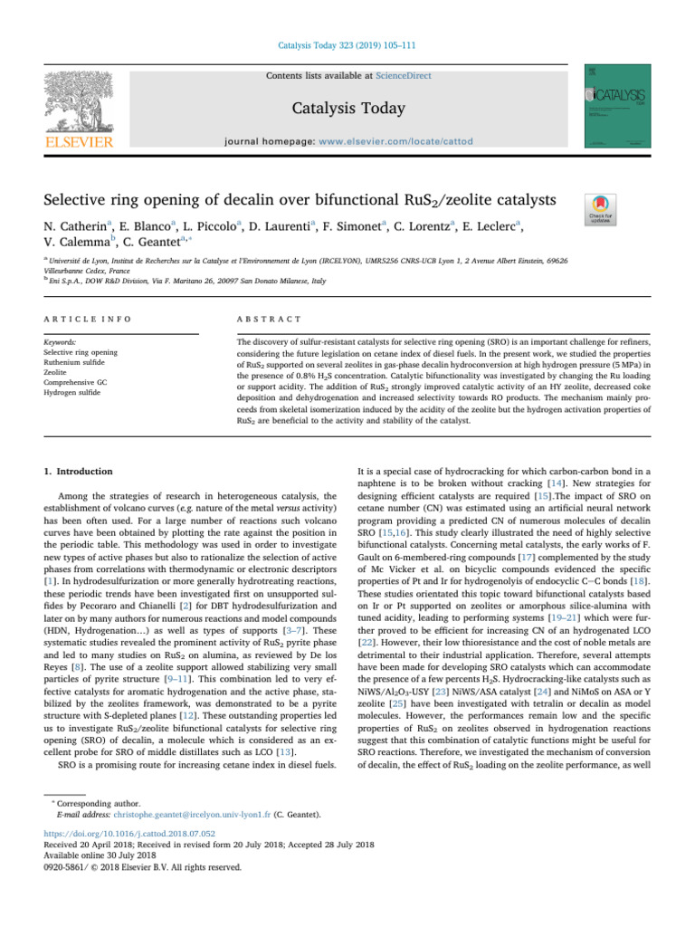 Selective Ring Opening of Decalin Catalysts | PDF | Catalysis | Zeolite