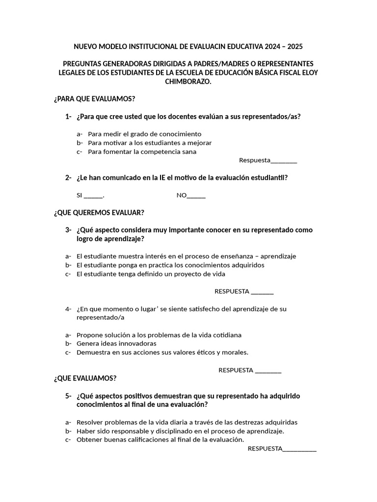 Nuevo Modelo Institucional de Evaluacin Educativa 2024 | PDF ...