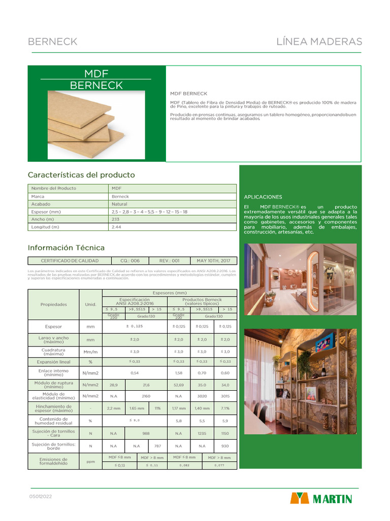 Ficha Técnica MDF Berneck 2024 | PDF