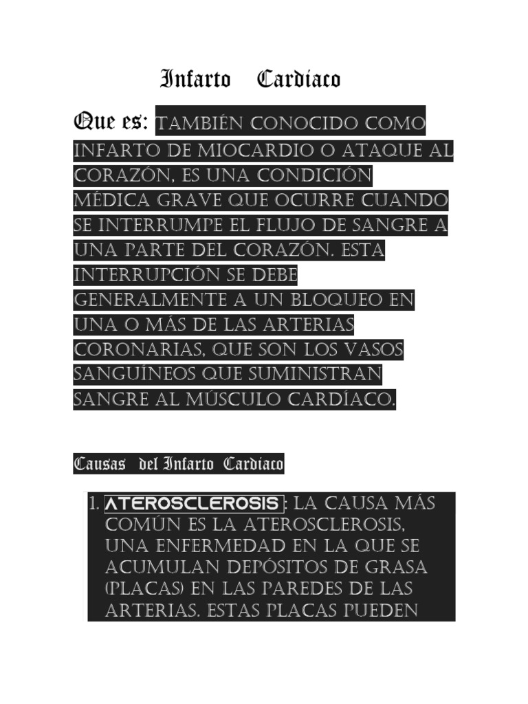 Causas y Tratamiento del Infarto Cardíaco | PDF | Infarto de miocardio ...