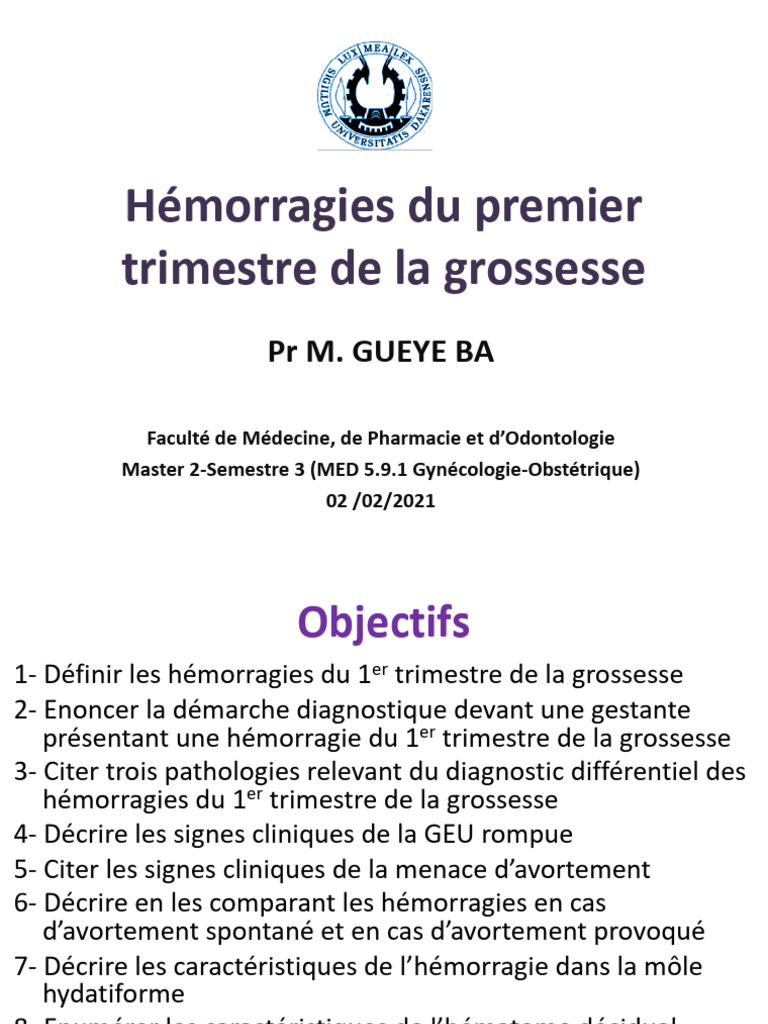 Hémorragies du 1er trimestre de grossesse PDF Grossesse Sciences — free download