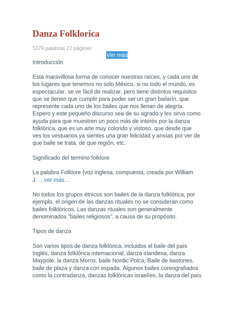 Tipos y Significado de la Danza Folklórica | PDF
