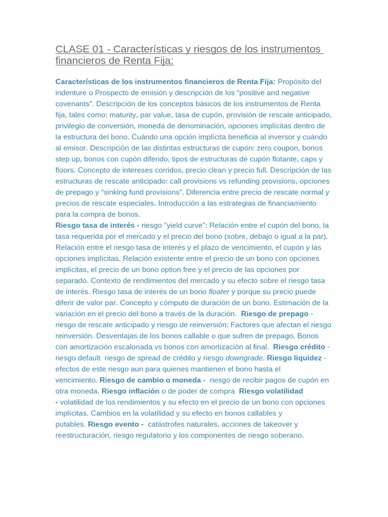 Riesgos y Características de Renta Fija | PDF | Opción (Finanzas ...