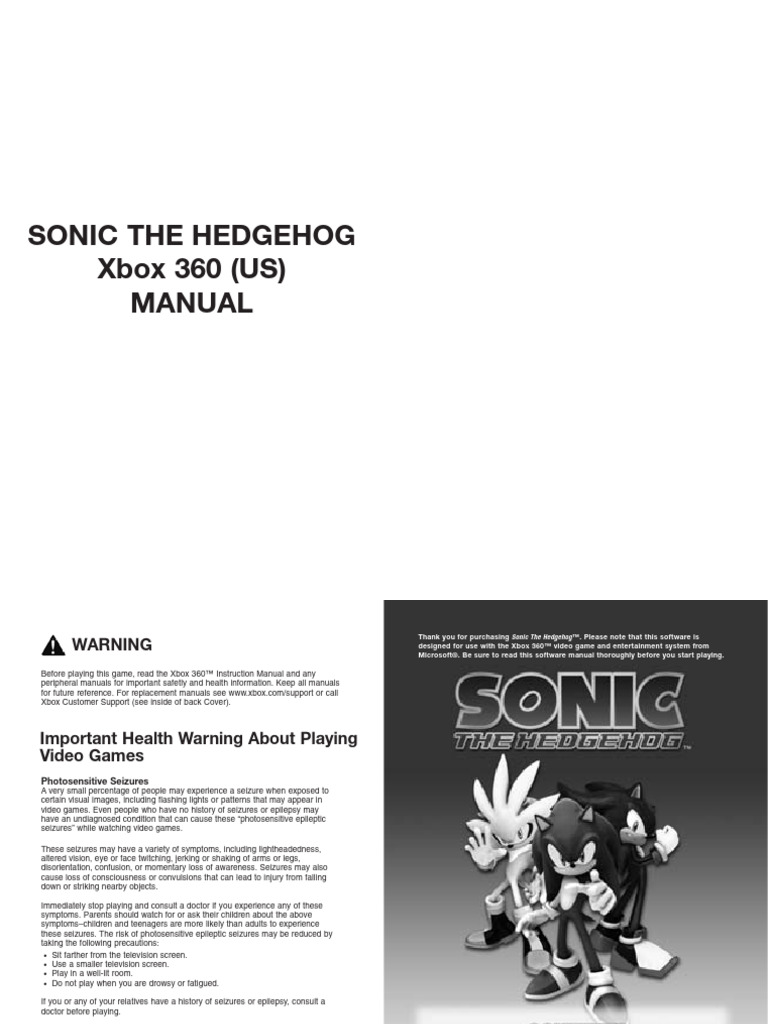 Sonic 06 Xbox 360 User Manual | PDF | Epilepsy