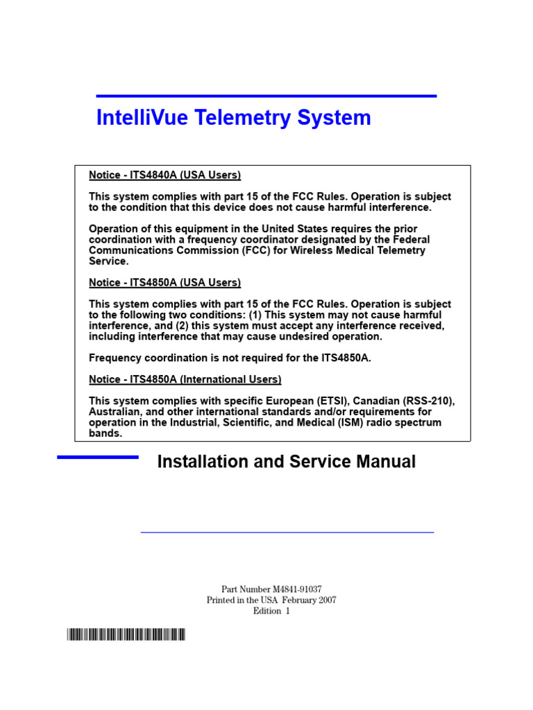 ITS4840A - IntelliVue - Telemetry - System - M4841 SM 7-22 | PDF ...