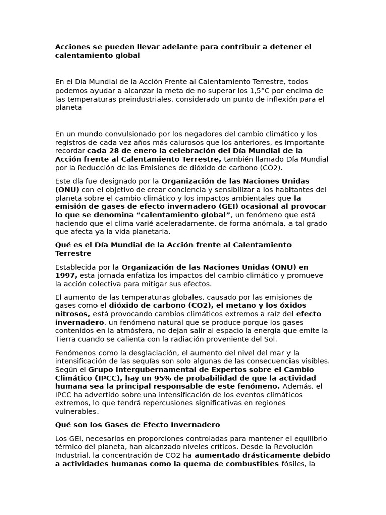 Acciones para detener el calentamiento global | PDF | Cambio climático ...