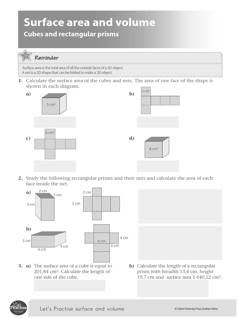 Grade 7 Surface Area and Volume Guide | PDF | Volume | Area