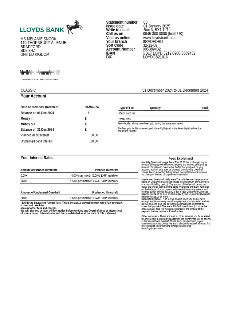 Jane Stevens UK Lloyds Bank | PDF | Overdraft | Fee