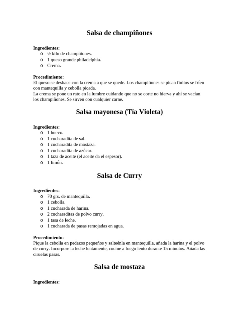 Recetas de Salsas y Aderezos Caseros | PDF